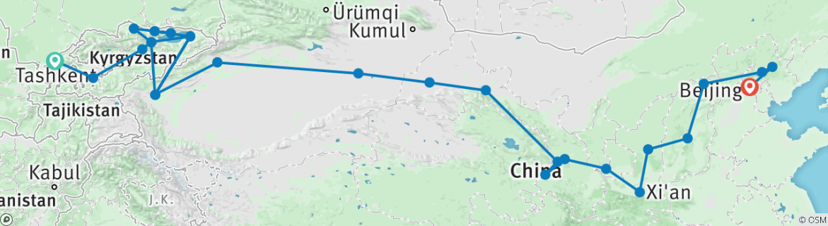 Image of a map showing the route of the tour