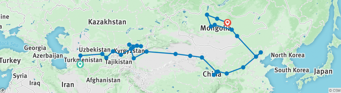Karte mit der Reiseroute