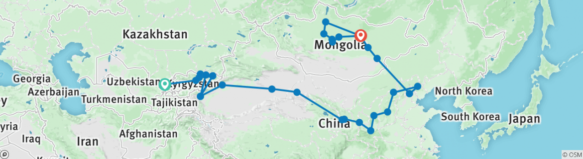 Image of a map showing the route of the tour