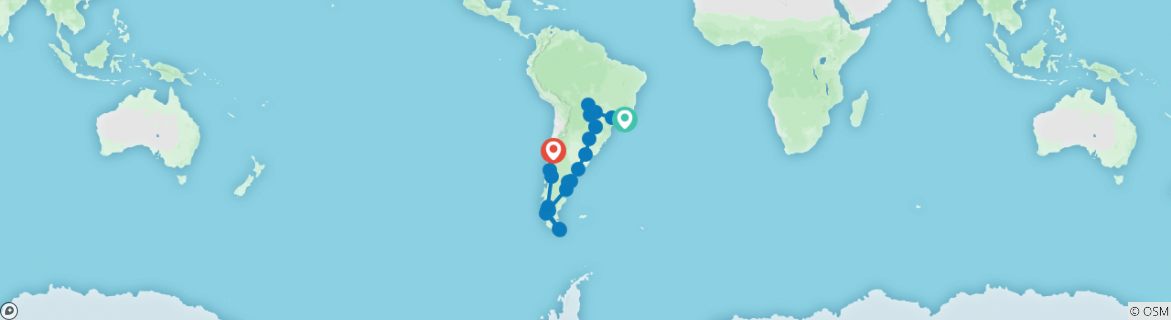 Image of a map showing the route of the tour