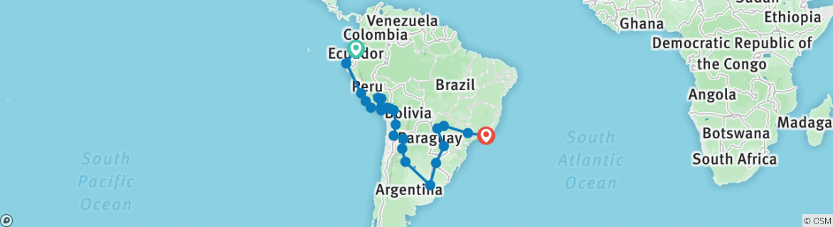 Image of a map showing the route of the tour