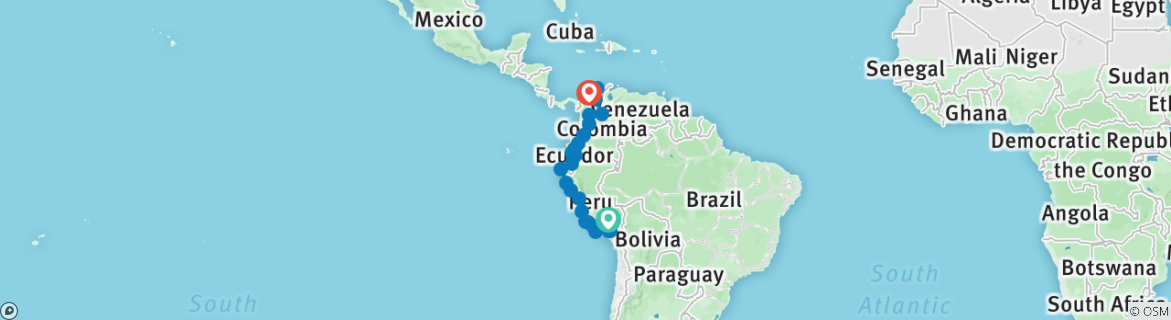 Image of a map showing the route of the tour