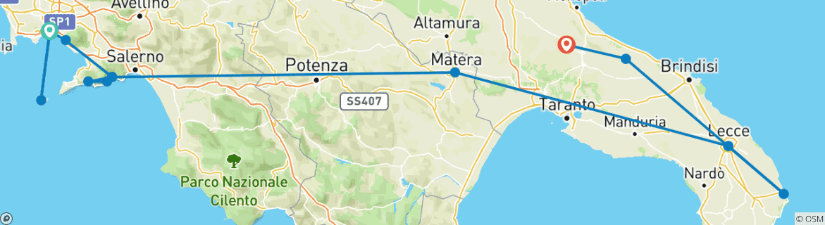 Image d'une carte montrant l'itinéraire du circuit