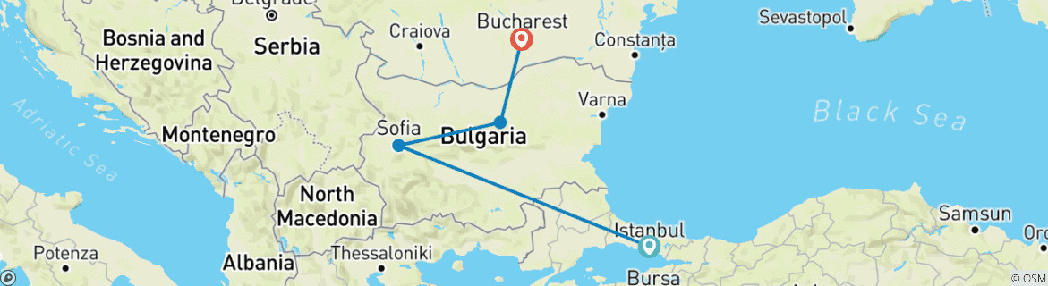 Karte mit der Reiseroute