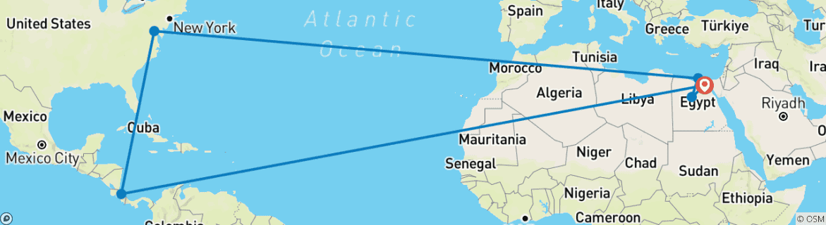 Image of a map showing the route of the tour