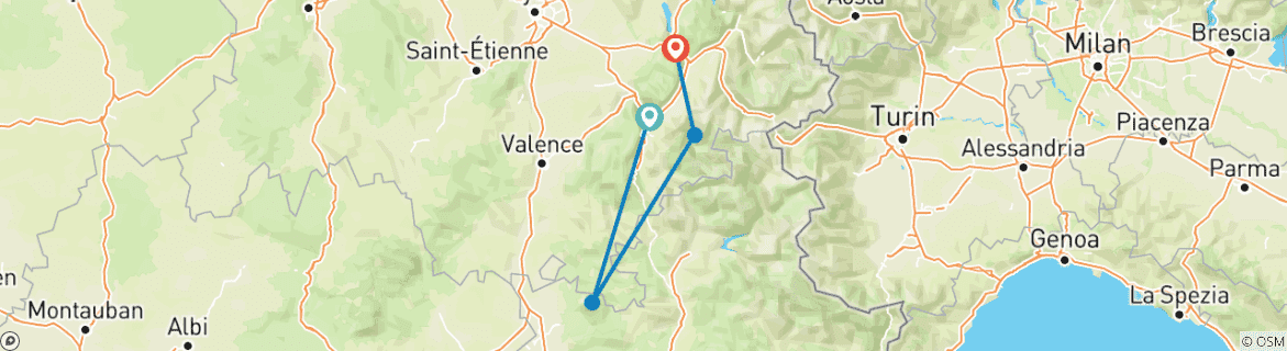 Image d'une carte montrant l'itinéraire du circuit