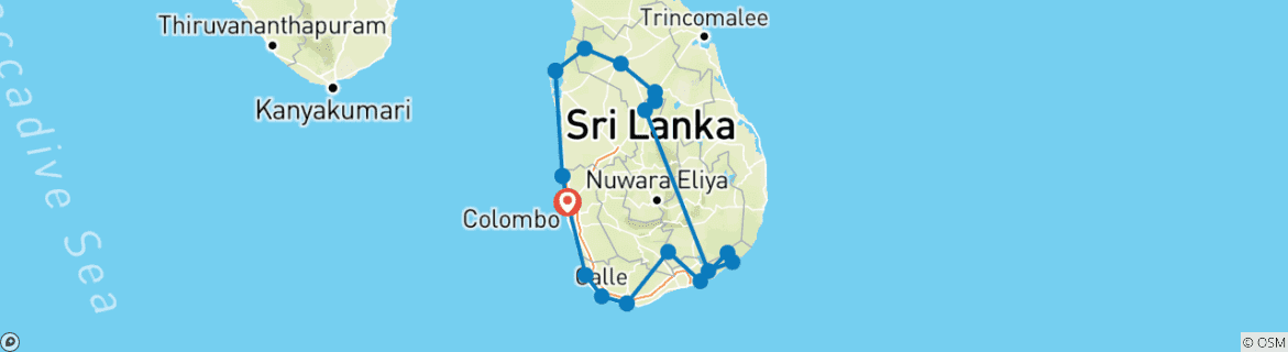 Image of a map showing the route of the tour