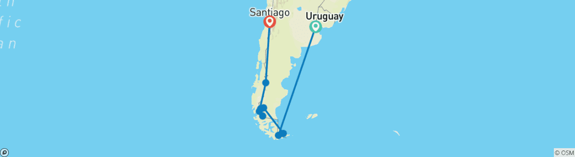 Image of a map showing the route of the tour