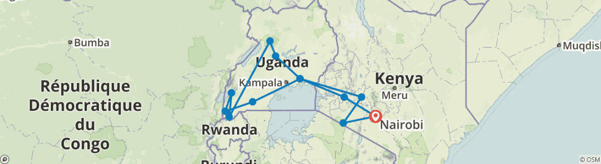 Image of a map showing the route of the tour