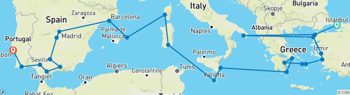 Image d'une carte montrant l'itinéraire du circuit