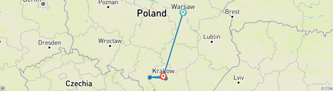 Image of a map showing the route of the tour