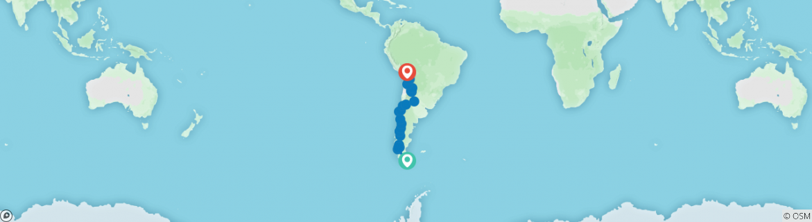 Image of a map showing the route of the tour