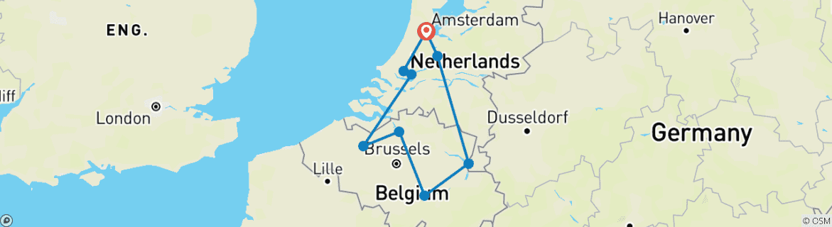 Image of a map showing the route of the tour