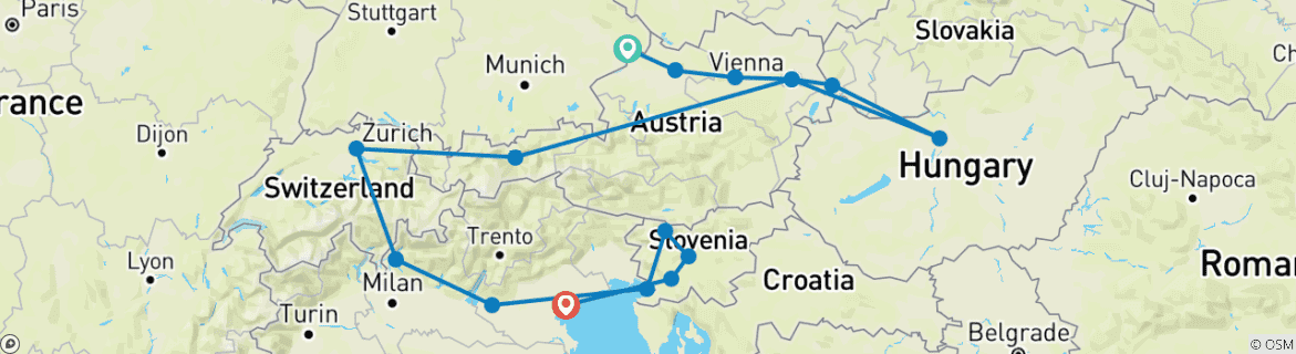 Image d'une carte montrant l'itinéraire du circuit
