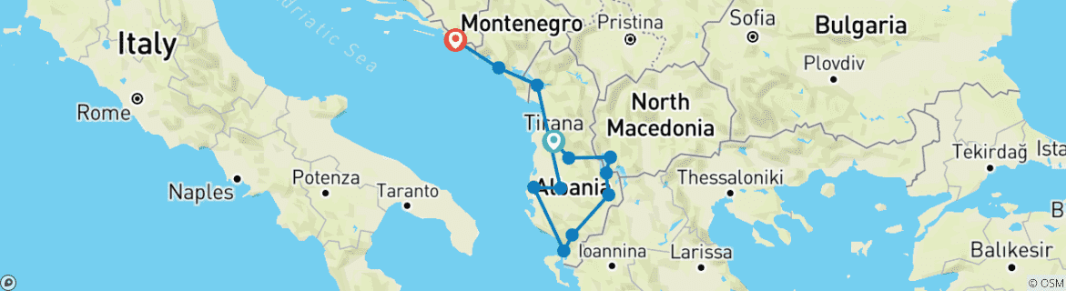 Image d'une carte montrant l'itinéraire du circuit