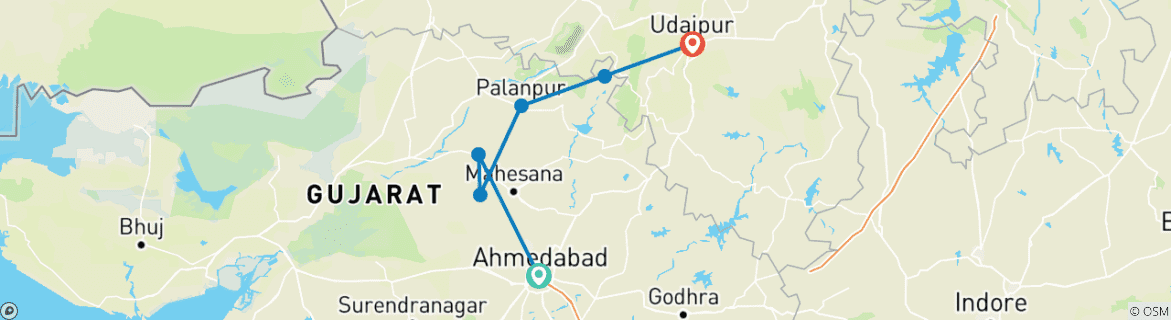 Karte mit der Reiseroute