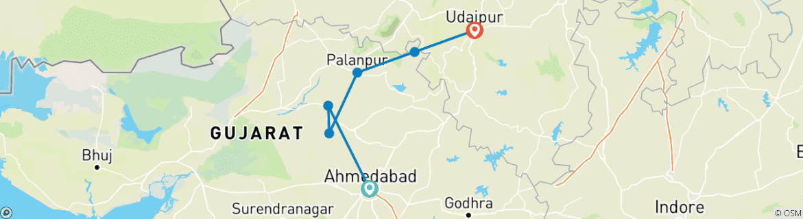 Image of a map showing the route of the tour