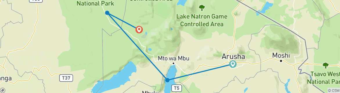 Image of a map showing the route of the tour