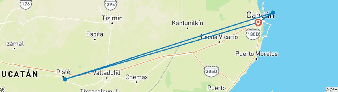 Image of a map showing the route of the tour