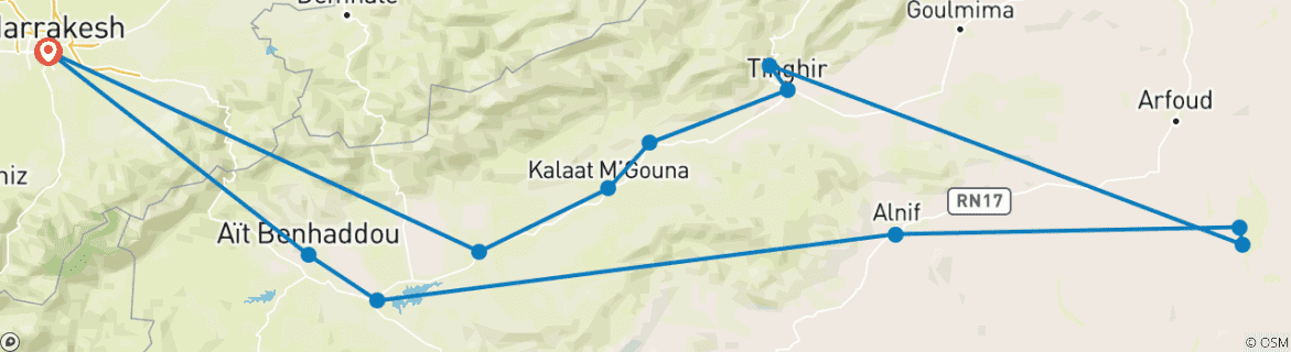 Karte mit der Reiseroute