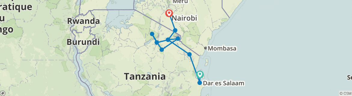 Image of a map showing the route of the tour
