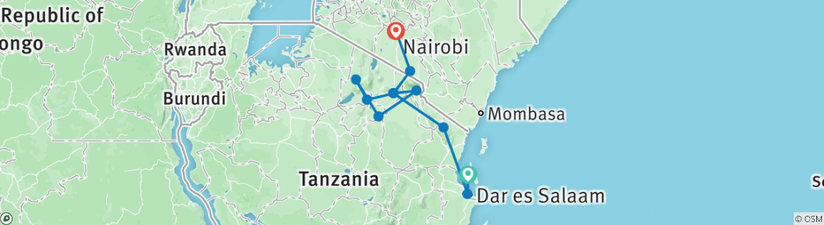 Image of a map showing the route of the tour