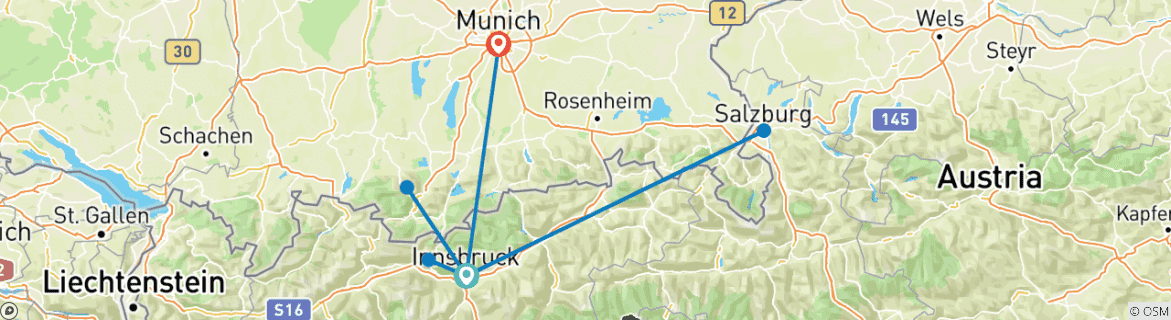 Image d'une carte montrant l'itinéraire du circuit