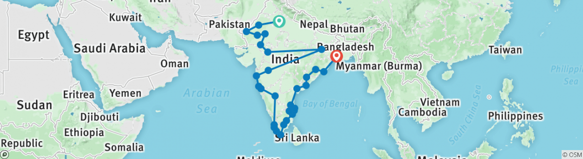 Image of a map showing the route of the tour