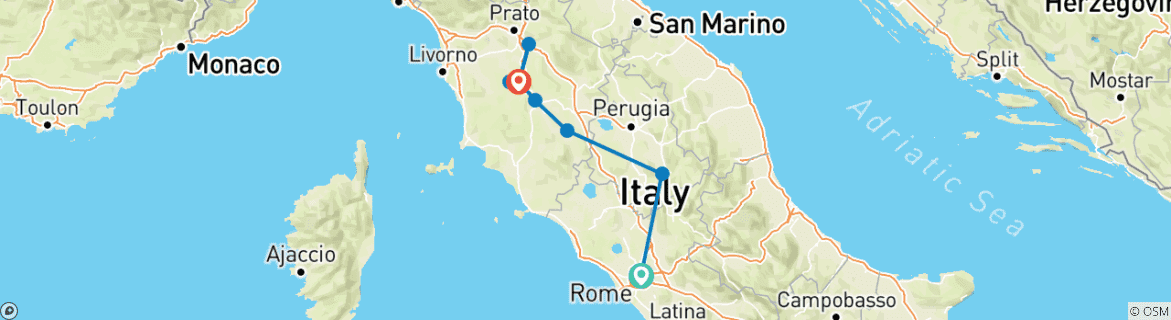 Image d'une carte montrant l'itinéraire du circuit