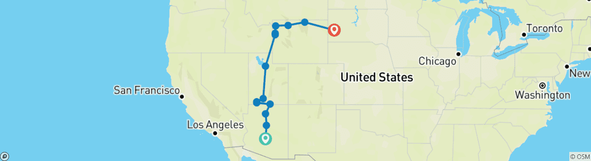 Image of a map showing the route of the tour