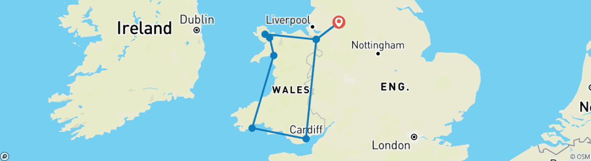 Image of a map showing the route of the tour