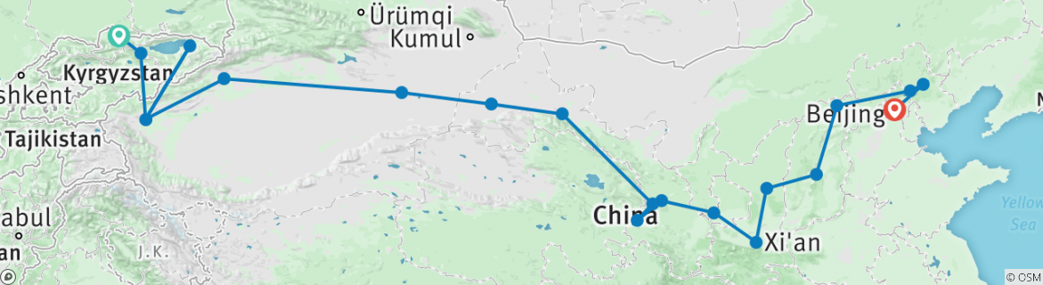 Image of a map showing the route of the tour