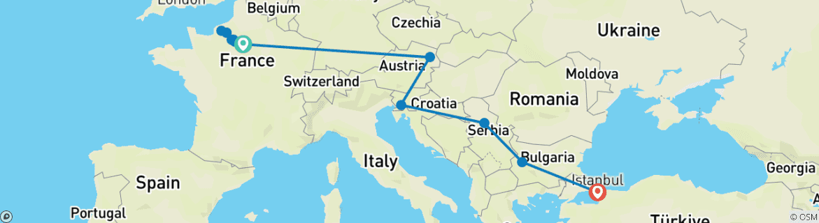 Image d'une carte montrant l'itinéraire du circuit