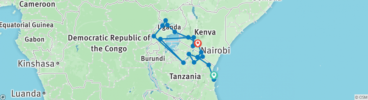 Image of a map showing the route of the tour
