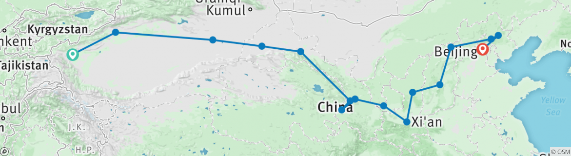 Image of a map showing the route of the tour