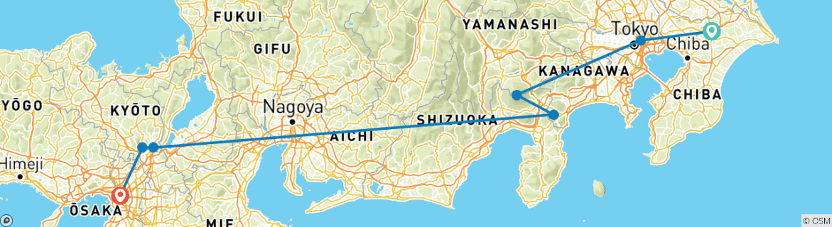 Image d'une carte montrant l'itinéraire du circuit