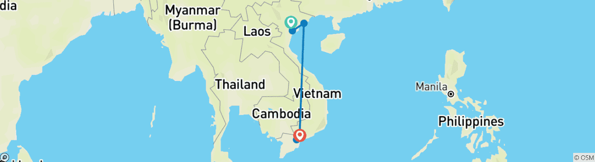 Image of a map showing the route of the tour