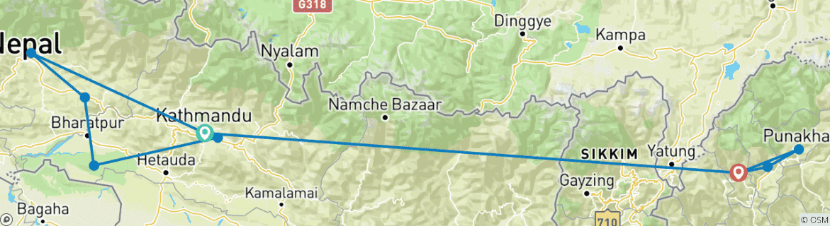 Image d'une carte montrant l'itinéraire du circuit