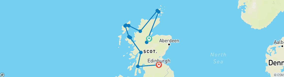 Image of a map showing the route of the tour
