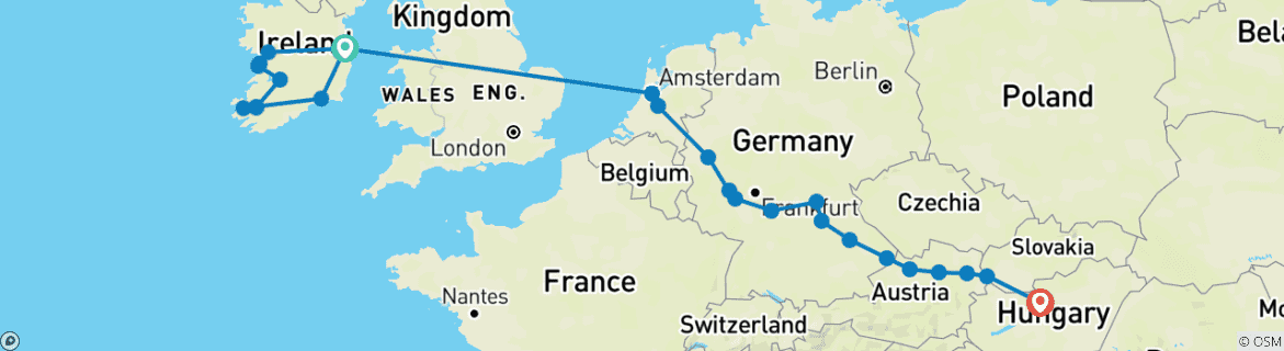 Image of a map showing the route of the tour
