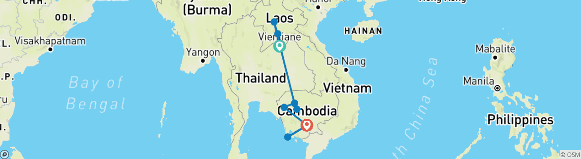 Image d'une carte montrant l'itinéraire du circuit