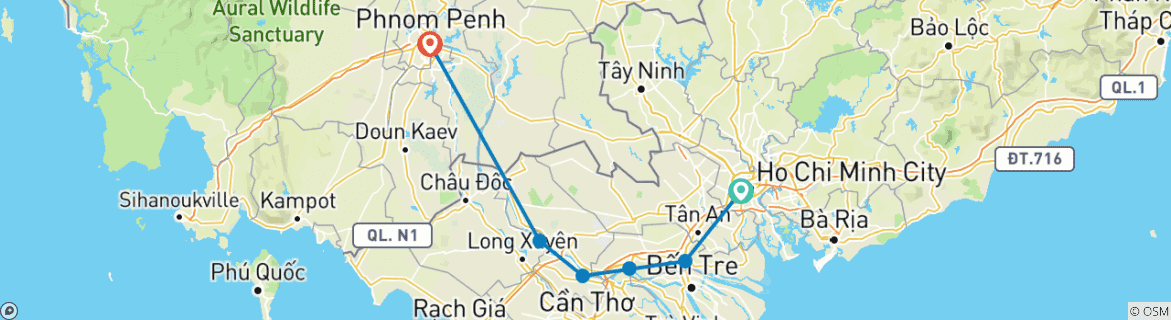 Image of a map showing the route of the tour