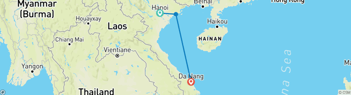 Image of a map showing the route of the tour