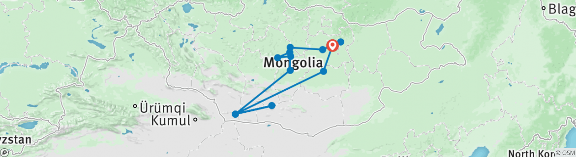 Image of a map showing the route of the tour