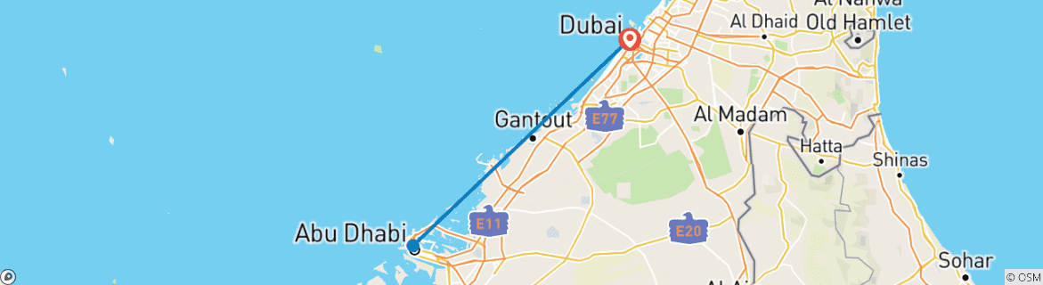 Image of a map showing the route of the tour