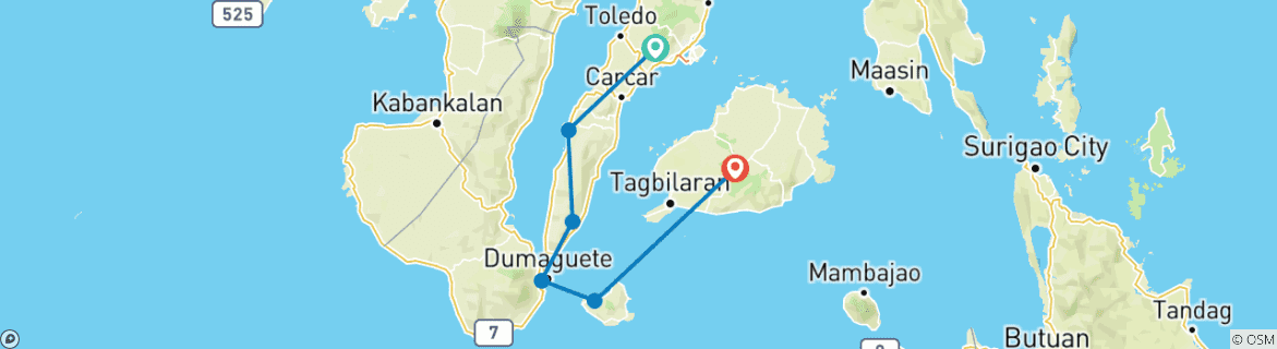 Karte mit der Reiseroute