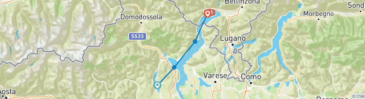 Image of a map showing the route of the tour
