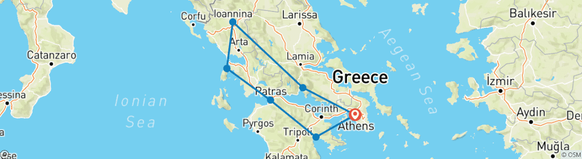 Image of a map showing the route of the tour