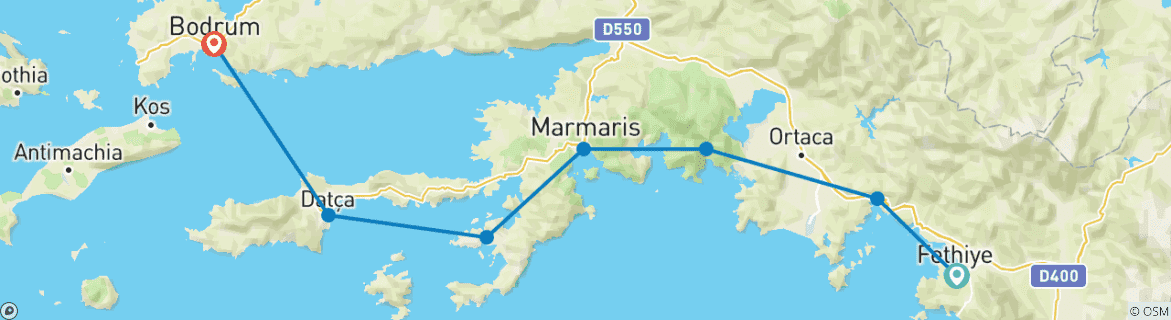 Image d'une carte montrant l'itinéraire du circuit