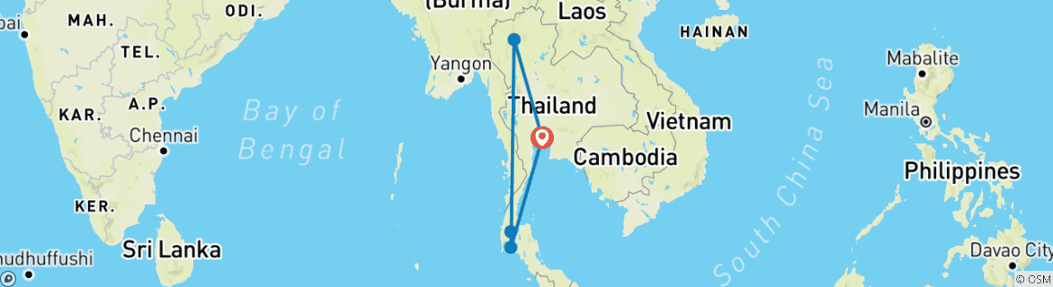 Foto van een kaart met de route van de rondreis